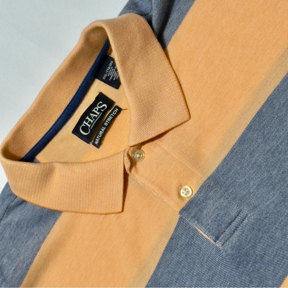 Chaps Men's Blue & Orange‎ Natural Stretch Striped Polo Shirt Size XXL Excellent